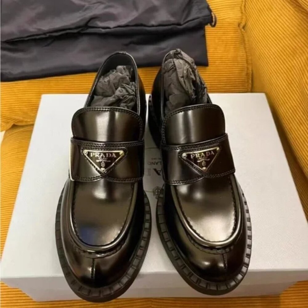 Prada Women's Black Glossy Slip-On Loafers